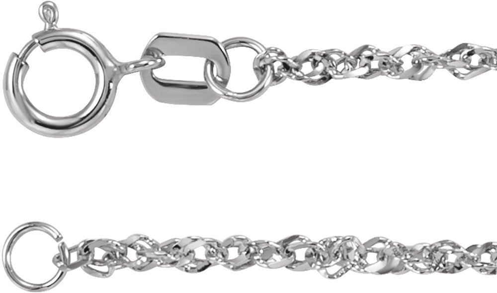 14K White Gold 1.7 mm Diamond-Cut Singapore 7 1/2" Chain 