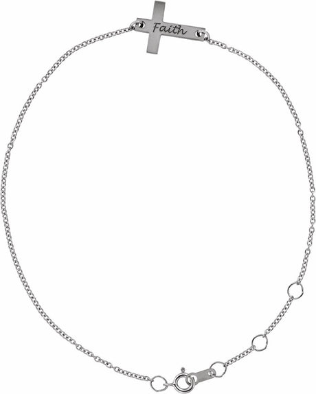 14K White Gold Engravable Cross 6 1/2-7 1/2" Bracelet