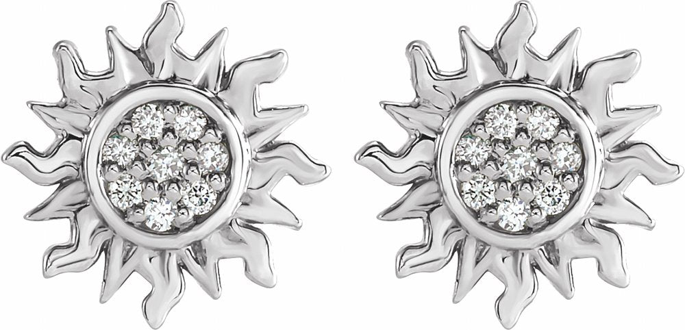 14K White Gold .04 CTW Natural Diamond Sun Earrings