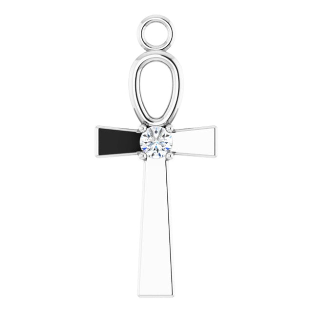 14K White .03 CTW Natural Diamond Ankh Cross Dangle