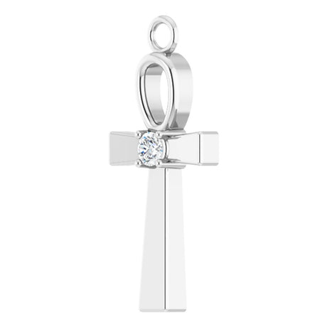 14K White .03 CTW Natural Diamond Ankh Cross Dangle