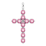14K White Gold Natural Pink Tourmaline Cross Pendant