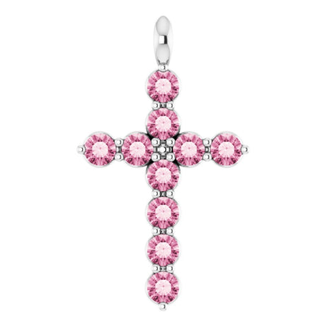 14K White Gold Natural Pink Tourmaline Cross Pendant