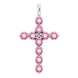 14K White Gold Natural Pink Tourmaline Cross Pendant