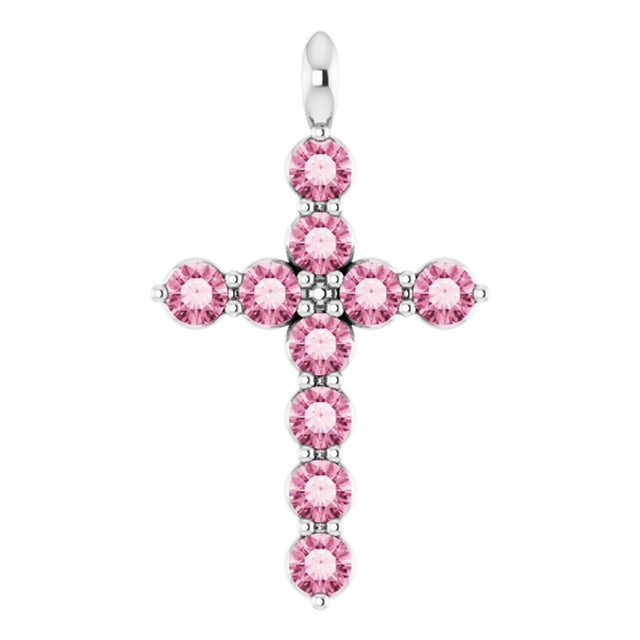14K White Gold Natural Pink Tourmaline Cross Pendant