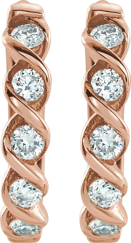 14K Rose Gold 1/10 CTW Lab-Grown Diamond 9 mm Hoop Earrings