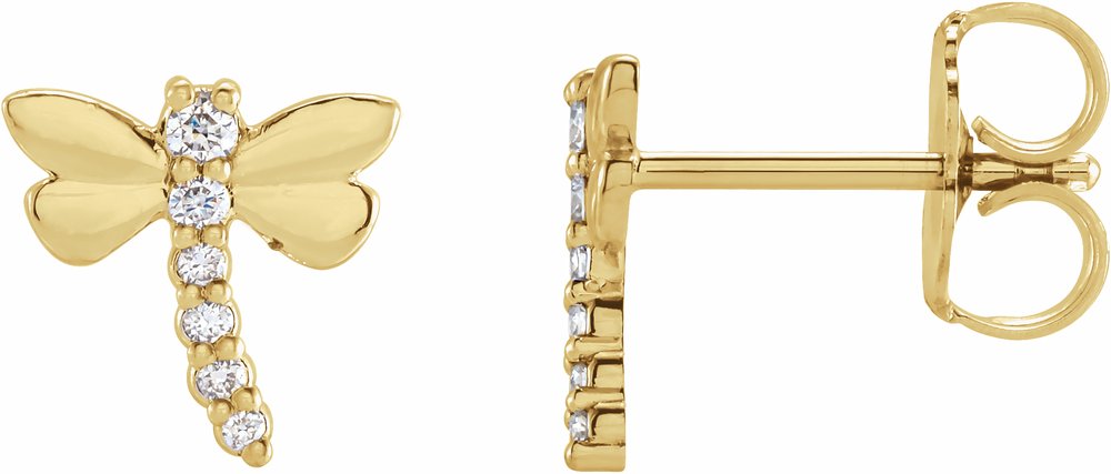 14K Yellow .08 CTW Natural Diamond Dragonfly Earrings