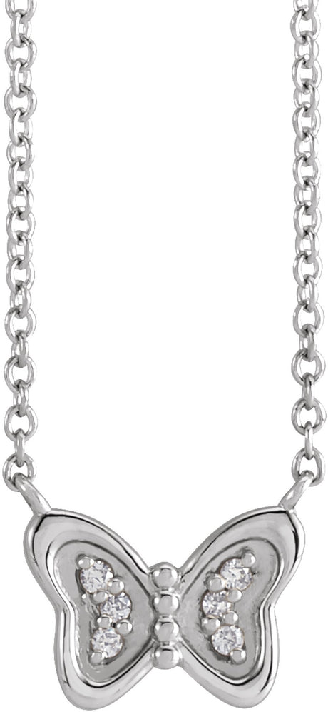 14K White Gold .025 CTW Natural Diamond Butterfly 18" Necklace