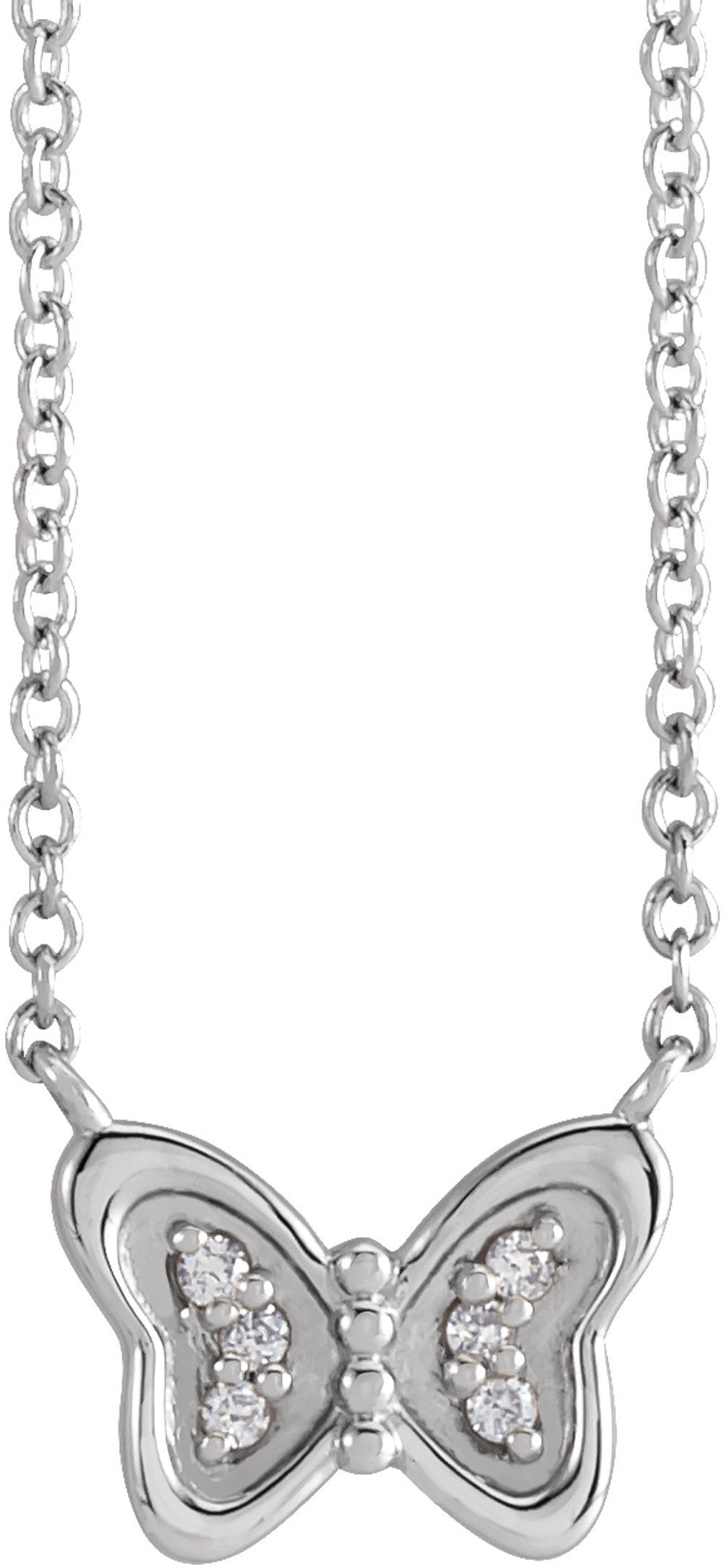 14K White Gold .025 CTW Natural Diamond Butterfly 18" Necklace