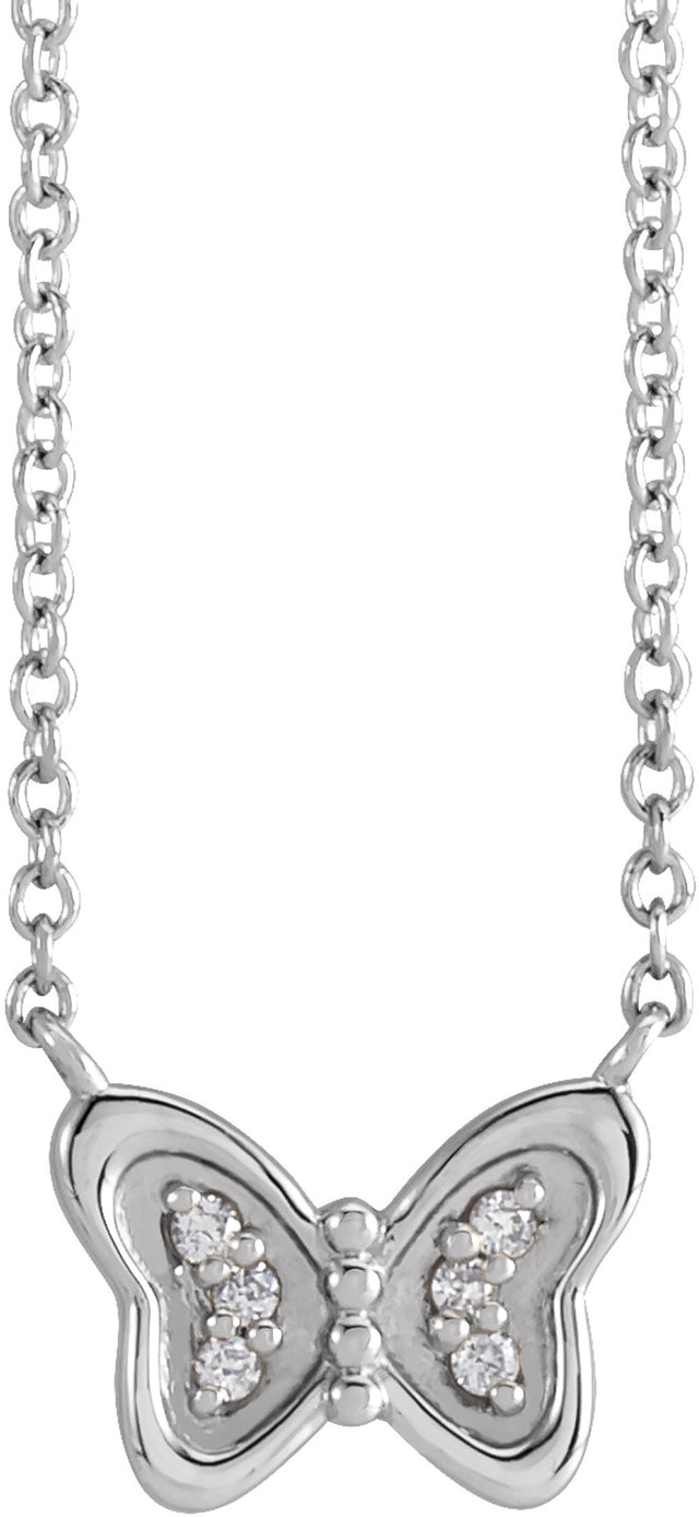 14K White Gold .025 CTW Natural Diamond Butterfly 18" Necklace