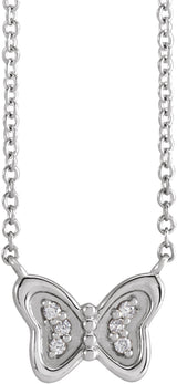 14K White Gold .025 CTW Natural Diamond Butterfly 18" Necklace