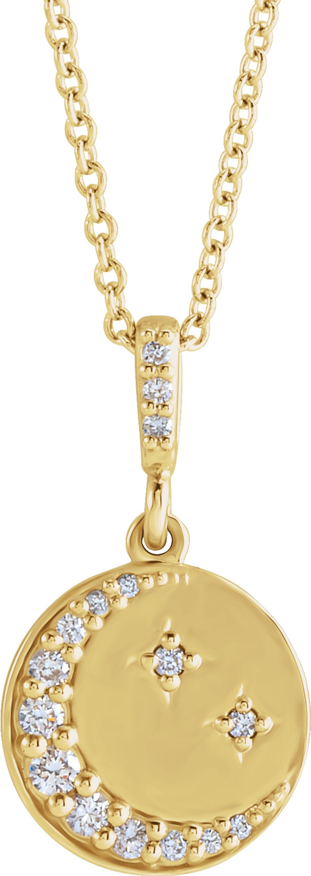 14K Yellow Gold 1/10 CTW Natural Diamond Crescent Moon 16-18" Necklace 