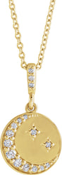 14K Yellow Gold 1/10 CTW Natural Diamond Crescent Moon 16-18" Necklace 