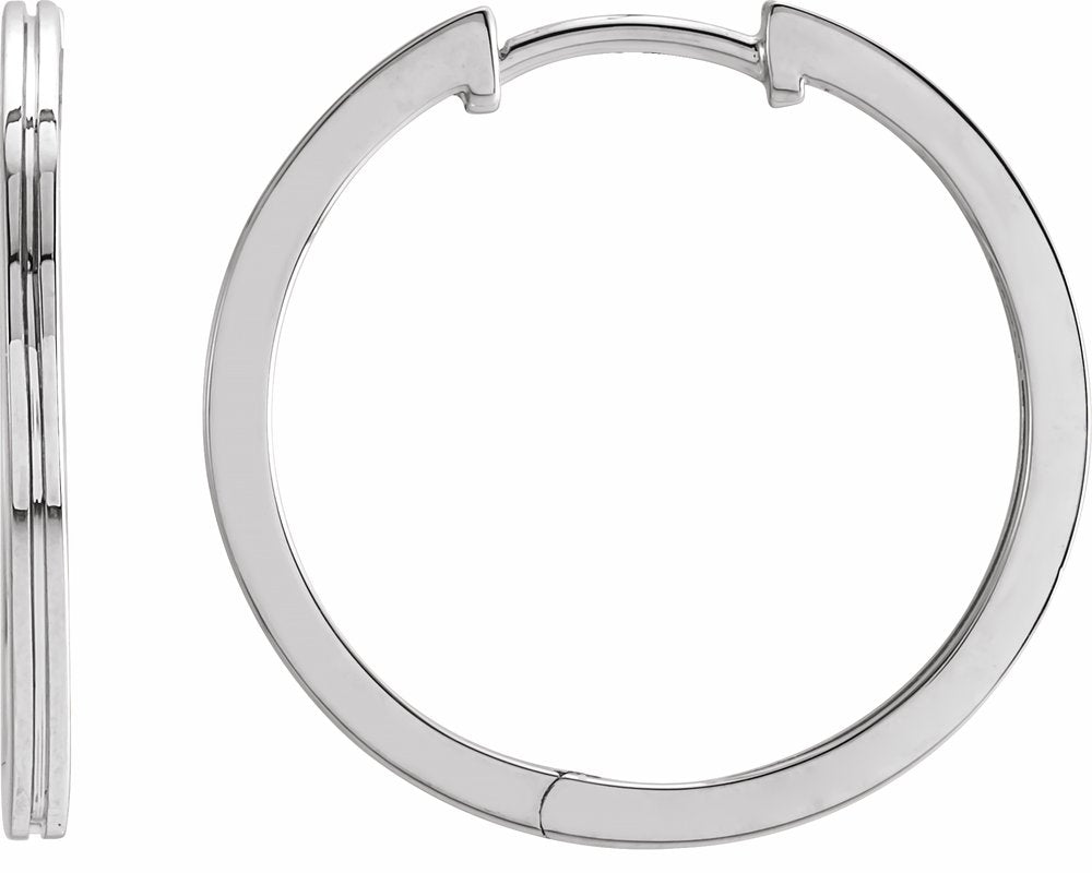 14K White Gold Grooved Hinged 20 mm Huggie Hoop Earrings
