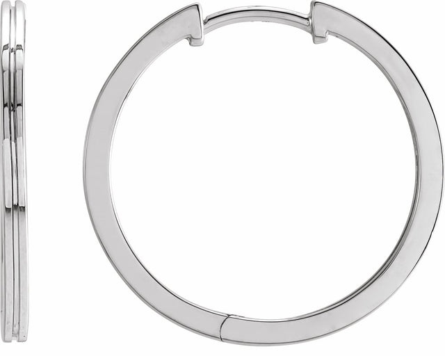14K White Gold Grooved Hinged 20 mm Huggie Hoop Earrings