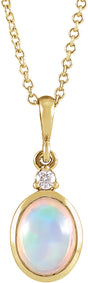14K Yellow Gold 6x4 mm Natural Ethiopian Opal & .015 CT Natural Diamond 16-18" Necklace