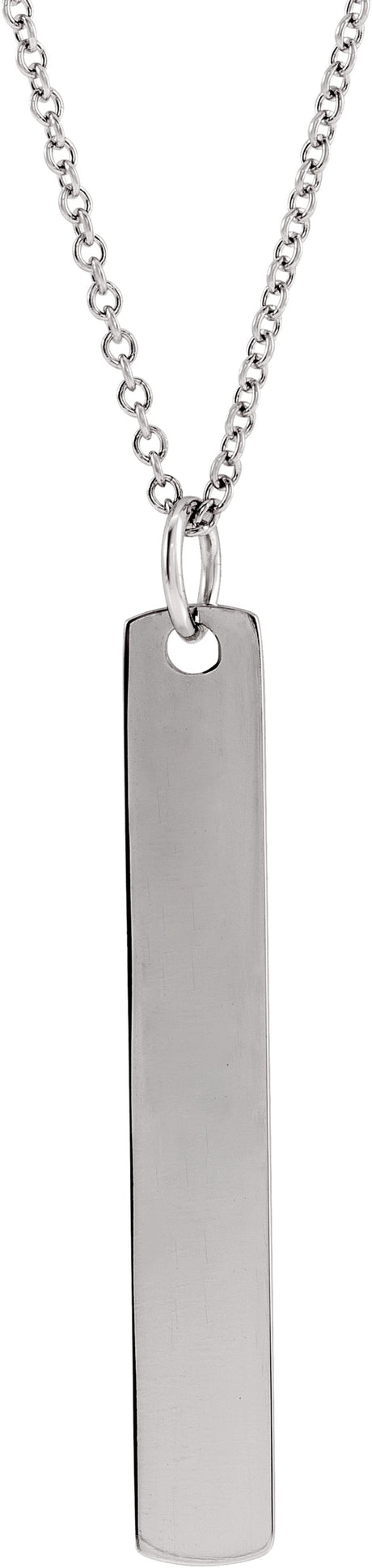 14K White Gold Engravable Bar 16-18" Necklace