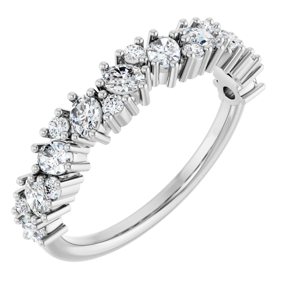 14K White 3/4 CTW Natural Diamond Cluster Anniversary Band