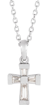 14K White Gold 1/10 CTW Natural Diamond Cross 16-18" Necklace 