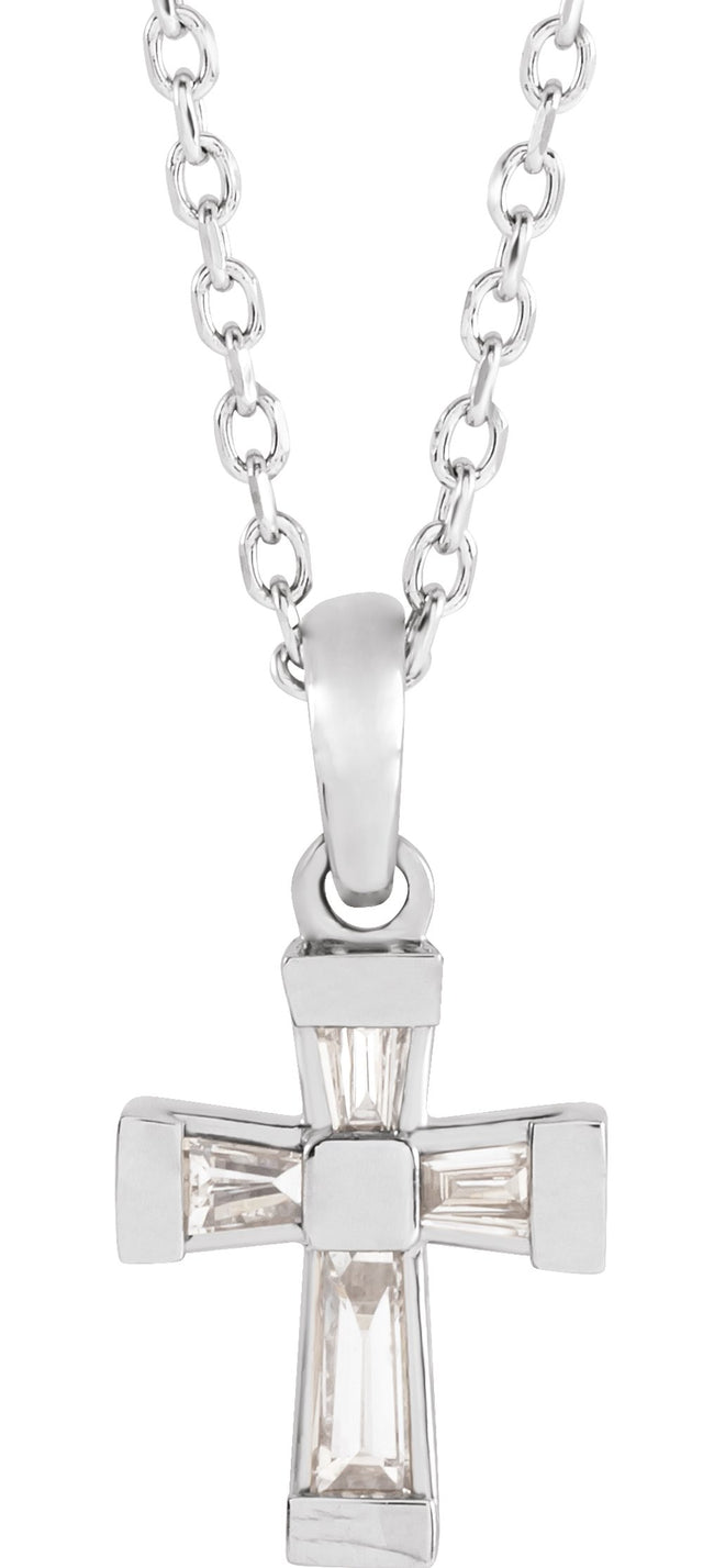 14K White Gold 1/10 CTW Natural Diamond Cross 16-18" Necklace 