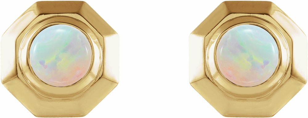 14K Yellow Natural White Opal Geometric Cabochon Earrings