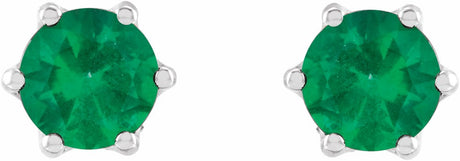 14K White Gold 5 mm Natural Emerald & .03 CTW Natural Diamond Crown Earrings