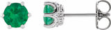 14K White Gold 5 mm Natural Emerald & .03 CTW Natural Diamond Crown Earrings