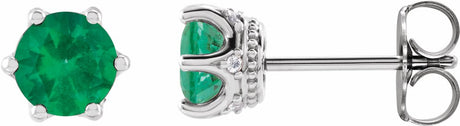 14K White Gold 5 mm Natural Emerald & .03 CTW Natural Diamond Crown Earrings