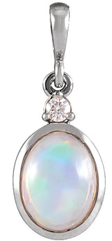 14K White Gold 6x4 mm Natural Ethiopian Opal & .015 CT Natural Diamond Pendant