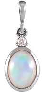 14K White Gold 6x4 mm Natural Ethiopian Opal & .015 CT Natural Diamond Pendant