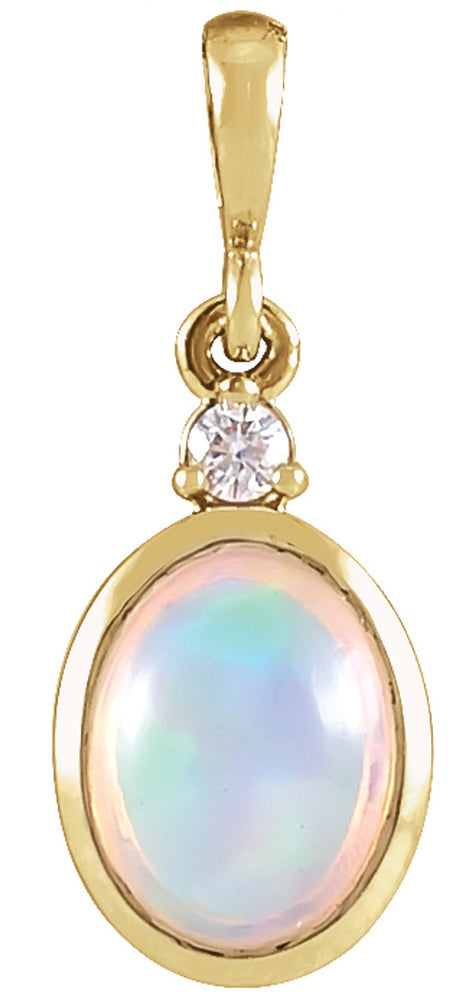 14K Yellow 8x6 mm Natural Ethiopian Opal & .03 CT Natural Diamond Pendant