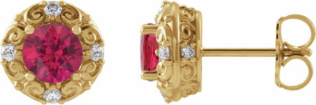 14K Yellow 5 mm Natural Ruby & 1/6 CTW Natural Diamond Halo-Style Earrings