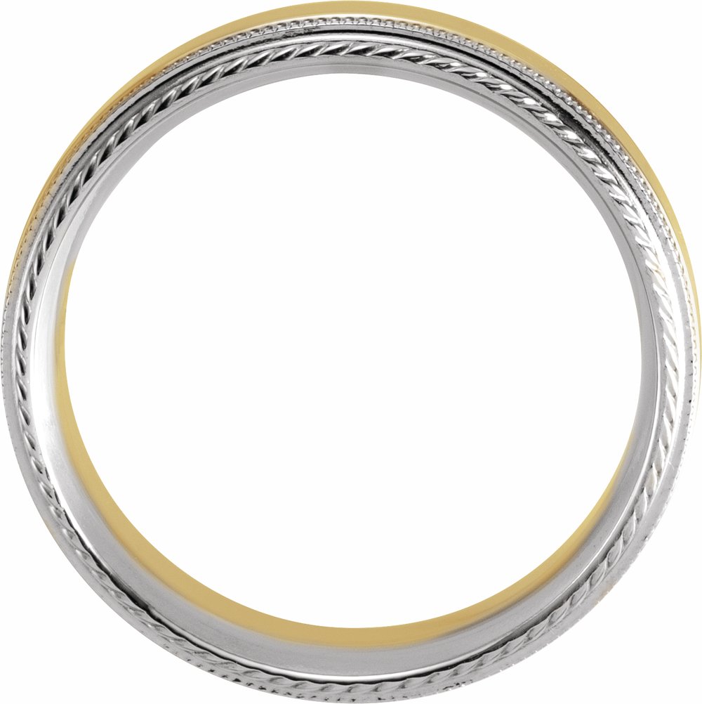14K White/Yellow/White 6 mm Milgrain Rope Stepped-Edge Comfort-Fit Band Size 10.5