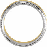 14K White/Yellow/White 6 mm Milgrain Rope Stepped-Edge Comfort-Fit Band Size 10.5