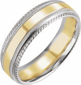 14K White/Yellow/White Rope Edge Band with Milgrain Size 10.5