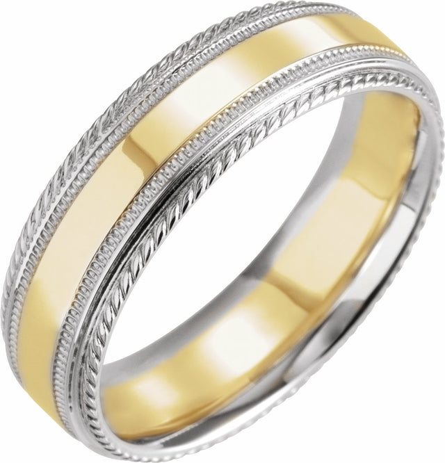 14K White/Yellow/White Rope Edge Band with Milgrain Size 10.5