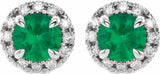 14K White Gold 4 mm Natural Emerald & 1/5 CTW Natural Diamond Halo-Style Earrings