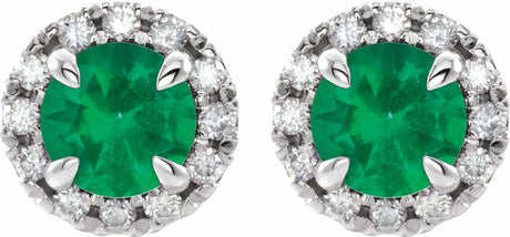 14K White Gold 4 mm Natural Emerald & 1/5 CTW Natural Diamond Halo-Style Earrings
