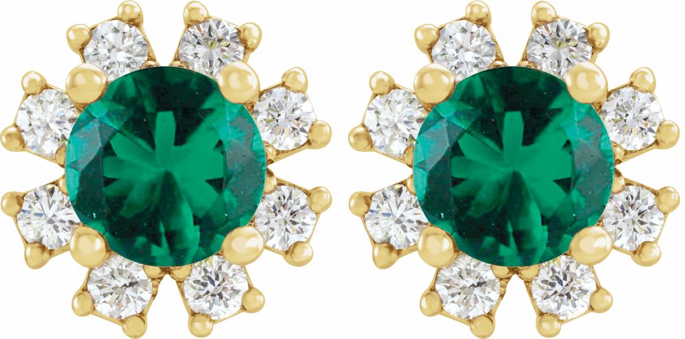 14K Yellow Natural Emerald & .06 CTW Natural Diamond Earrings