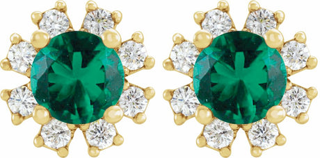 14K Yellow Natural Emerald & .06 CTW Natural Diamond Earrings