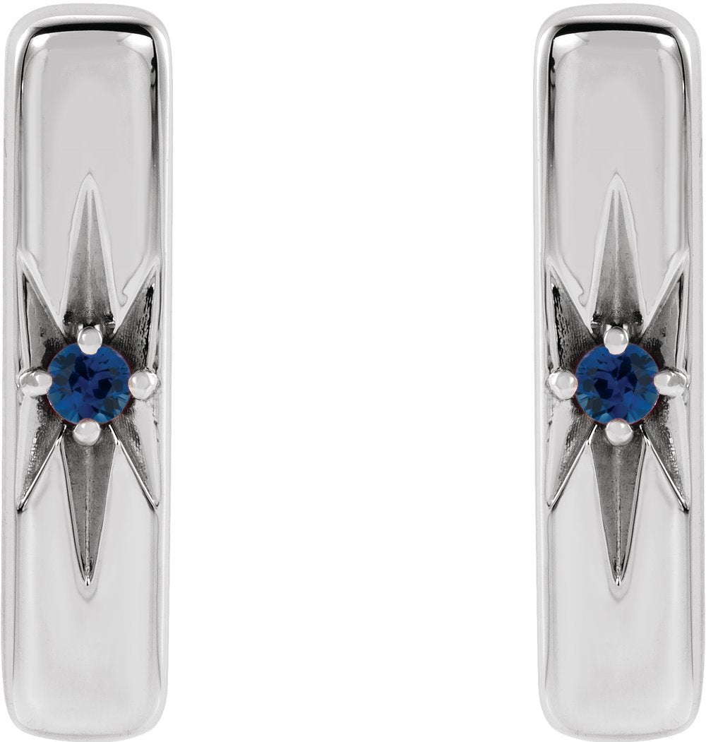 Platinum Natural Blue Sapphire Bar Earrings