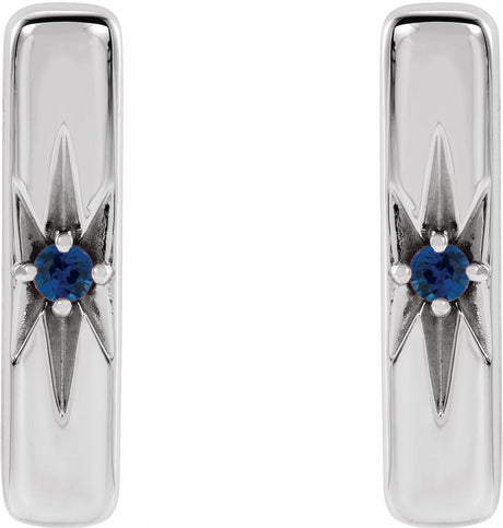 Platinum Natural Blue Sapphire Bar Earrings