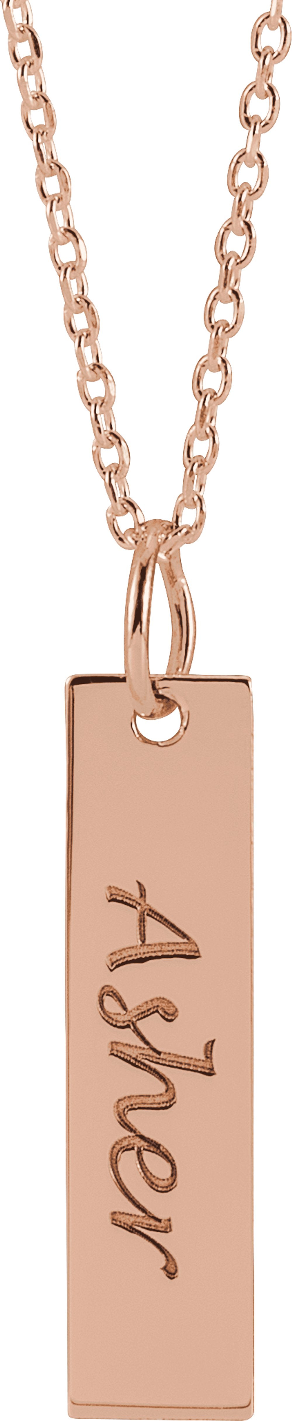 18K Rose Gold-Plated Sterling Silver 20x5 mm Engravable Bar 16-18" Necklace