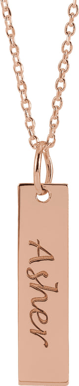 18K Rose Gold-Plated Sterling Silver 20x5 mm Engravable Bar 16-18" Necklace