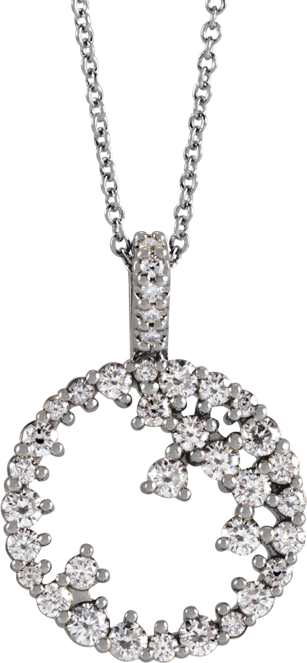 14K White Gold 3/4 CTW Natural Diamond Scattered Circle 16-18" Necklace