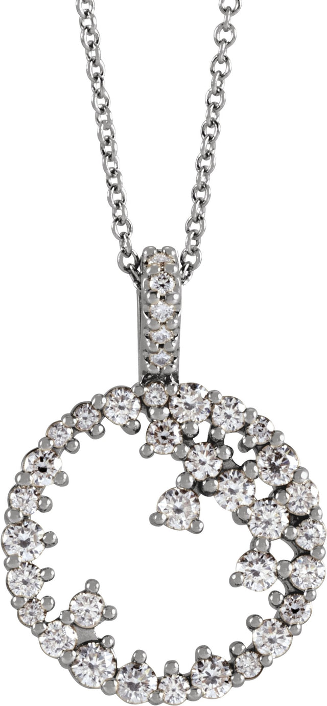 14K White Gold 3/4 CTW Natural Diamond Scattered Circle 16-18" Necklace
