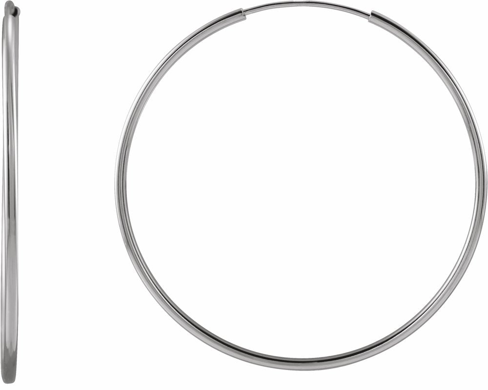 14K White Gold Flexible Endless Tube 30 mm Hoop Earrings