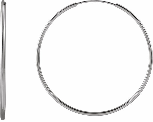 14K White Gold Flexible Endless Tube 30 mm Hoop Earrings