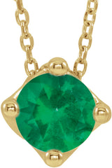 14K Yellow Gold 5 mm Round Lab-Grown Emerald Solitaire 16-18" Necklace