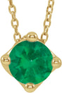 14K Yellow Gold 5 mm Round Lab-Grown Emerald Solitaire 16-18" Necklace